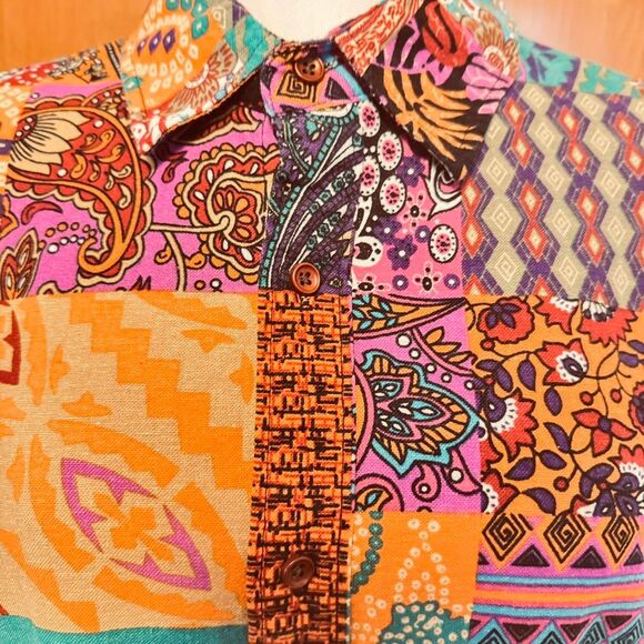 Women's Multi Colored Long sleeve Shirt, Large Boho Hippie - Picture 2 of 7